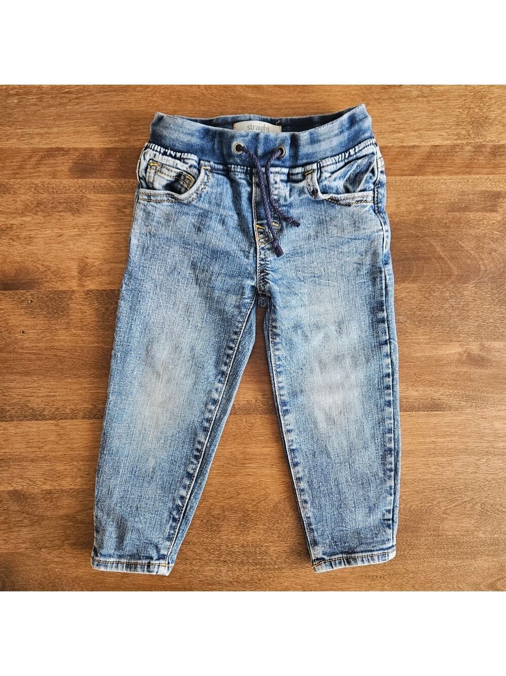 Gymboree Toddler Boys Straight Jeans Size 2T Pull-On Denim Drawstring